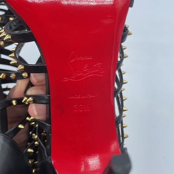 Christian Louboutin Black gold studded gladiator Milla Clou ankle heels EU 38.5 - Picture 9 of 10